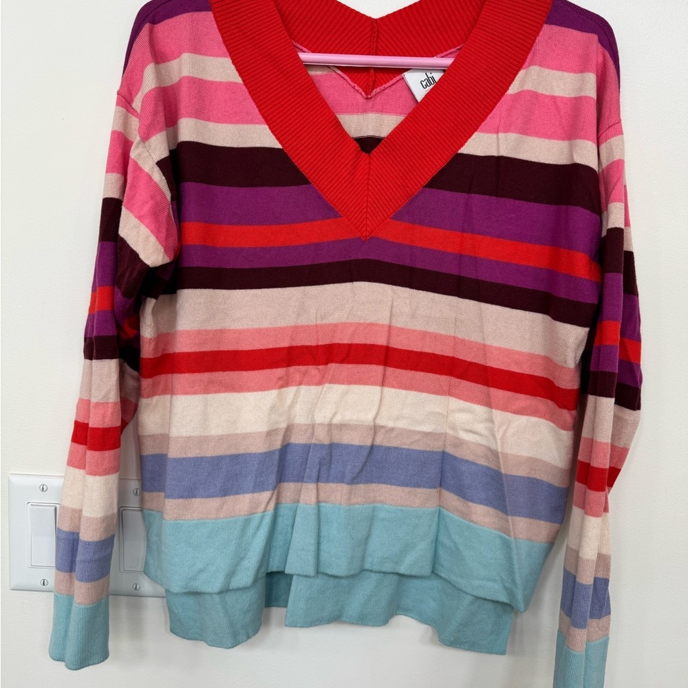 CAbi Multicolor Striped V-Neck Sweater